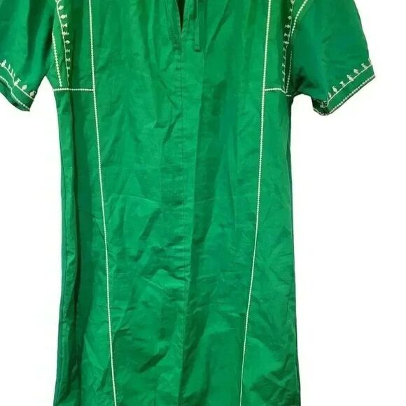 Zara Women's Emerald Green Cotton/Poly/Spandex W White Embroidered Tunic Summer - Picture 3 of 10